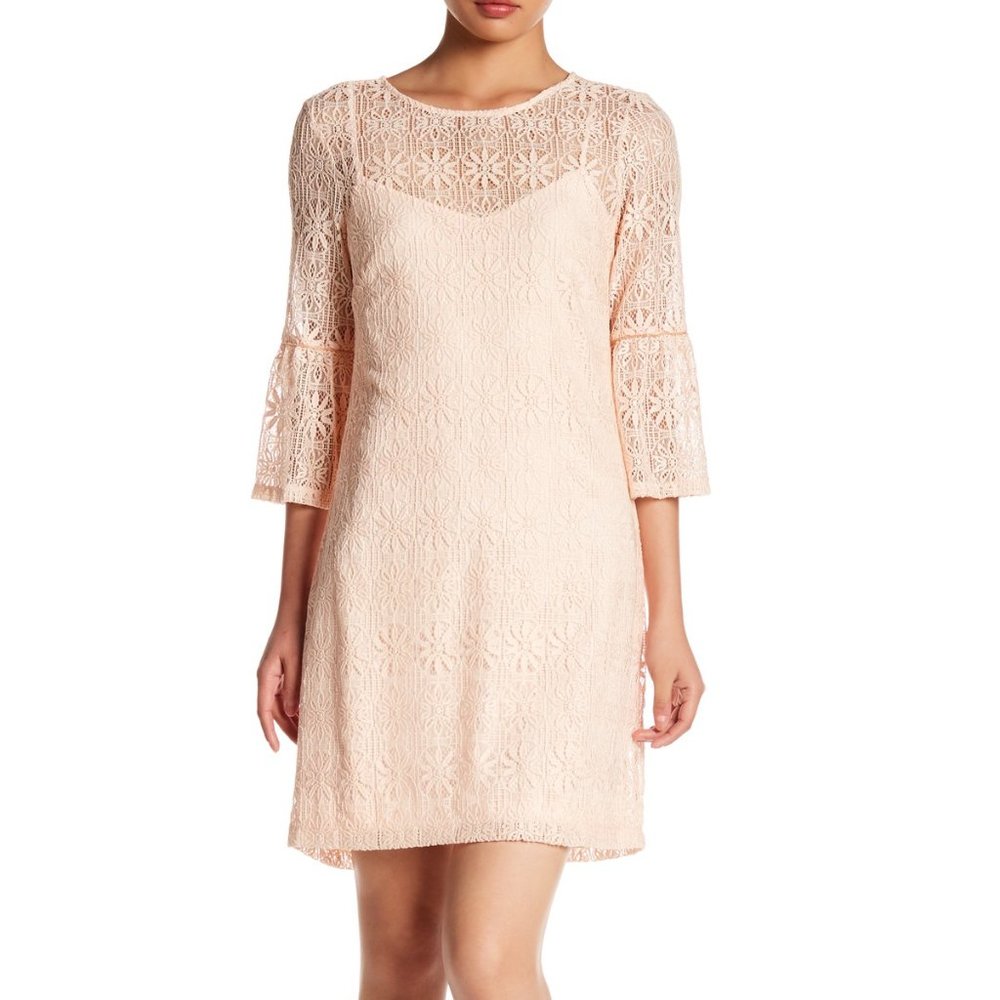 Jessica Simpson Bell Sleeve Lace Dress Pink Size 2